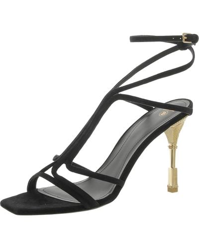 Balmain Sandal Moneta Strappy Square Toe Heels - Black