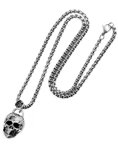 Crucible Jewelry Crucible Los Angeles Stainless Steel 25mm Skull Necklace On 24 Inch 4mm Box Chain - Metallic