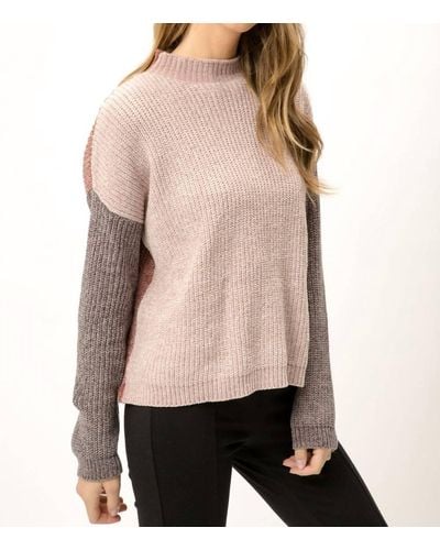Mystree Mock Neck Colorblock Sweater - Natural