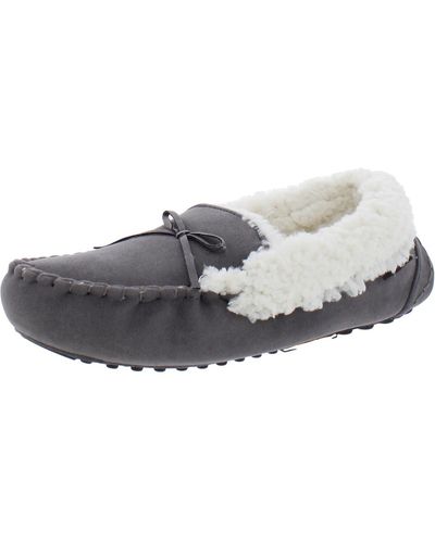 Muk Luks Jaylah Faux Suede Slip On Moccasin Slippers - Gray