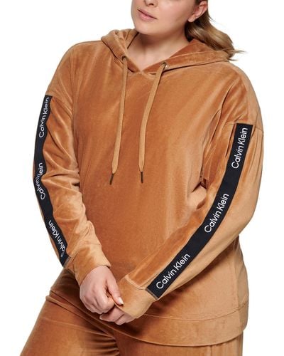 Calvin Klein Plus Velour Sweatshirt Hoodie - Brown