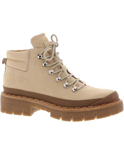 Marc Fisher Cairy Leather Lugged Sole Combat & Lace-up Boots - Natural