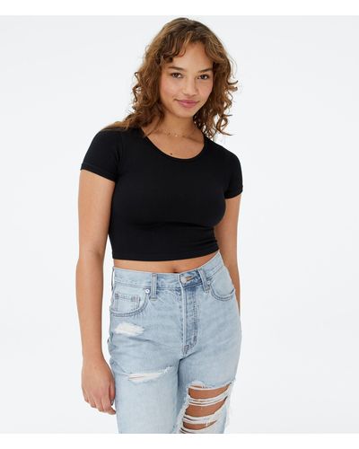 Aéropostale Seriously Soft Seamless Cropped Baby Tee - Black