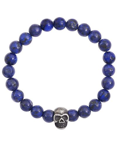 Stephen Oliver Oxidized Silver Skull Lapis Bracelet - Blue