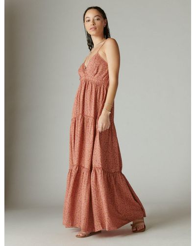 Lucky Brand Paisley Tiered Maxi Dress - Brown