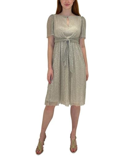 Adrianna Papell Tie Waist Midi Cocktail And Party Dress - Natural