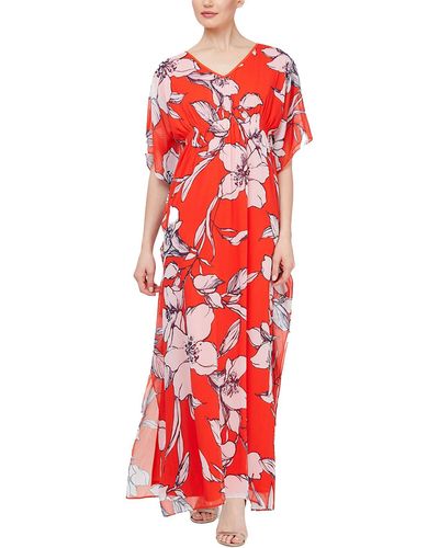 SLNY Smocked Floral Print Maxi Dress - Red