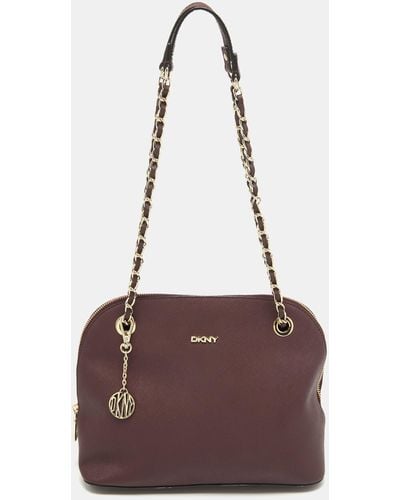 DKNY Burgundy Leather Dome Shoulder Bag - Purple
