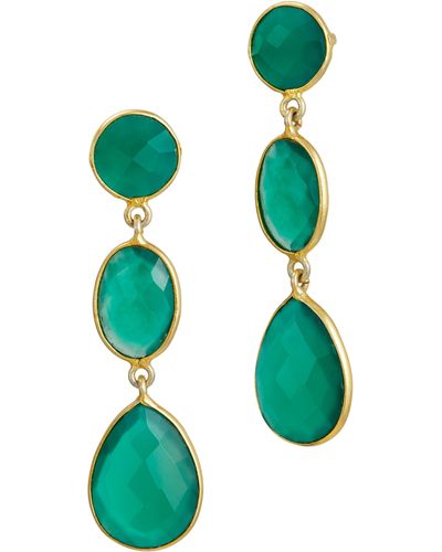 Savvy Cie Jewels 18k Gold Vermeil Onyx Triple Layer Drop Earrings - Green