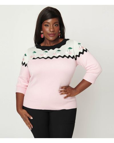 Unique Vintage Plus Size Pink & Black Cherry Sweater