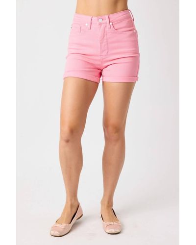 Judy Blue High Waist Tummy Control Garment Dyed Shorts - Pink