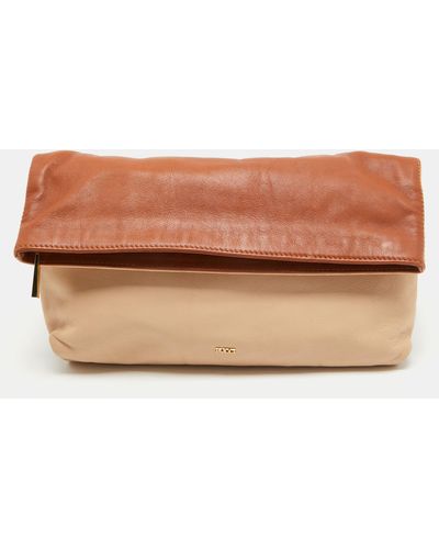 Emilio Pucci /beige Leather Fold Over Clutch - Brown