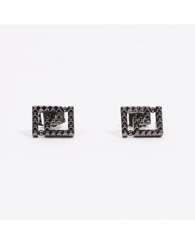 Versace Greca Stud Earrings Ruthenium Gunmetal - Metallic
