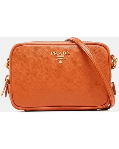 Prada Saffiano Lux Leather Mini Top Zip Camera Bag - Orange