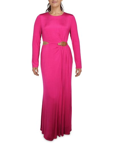 Lauren by Ralph Lauren Buckle Trim Long Evening Dress - Pink