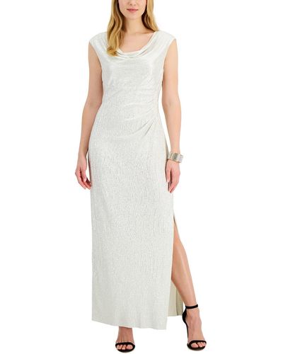 Connected Apparel Metallic Prom Evening Dress - White