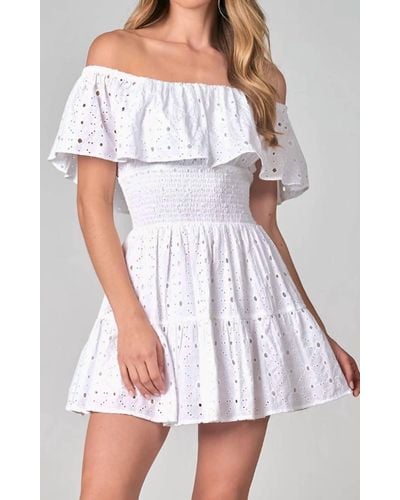 Elan Eyelet Ruffle Mini Dress - White