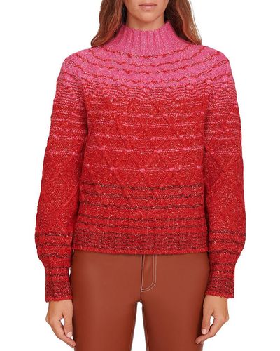 STAUD Evelyn Cable Knit Ombre Mock Turtleneck Sweater - Red