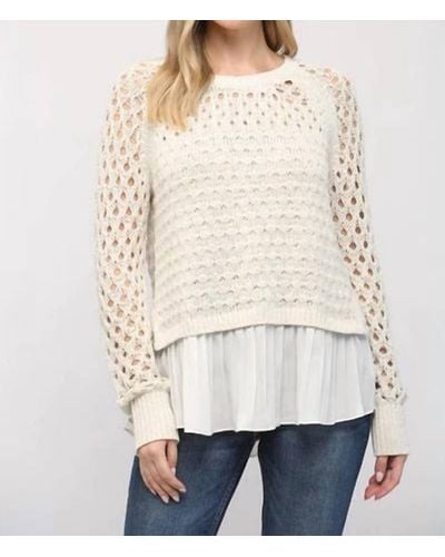 Fate Tanya Pleated Hem Open Knit Top - Natural