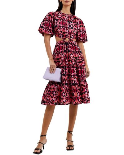 French Connection Felicity Cut-out Printed Midi Dress - Red