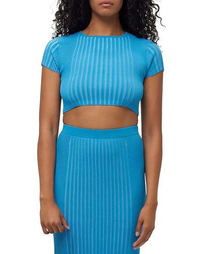 Simon Miller Cyclone Ribbed Knit Crewneck Cropped - Blue