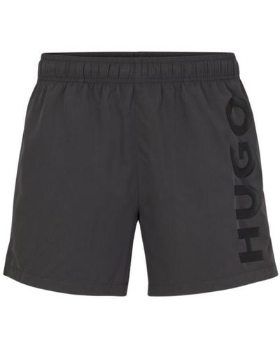 HUGO Swim Shorts With Logo Print - Gray