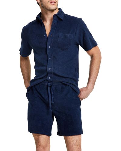 Sun & Stone Stretch Waistband French Terry Casual Shorts - Blue