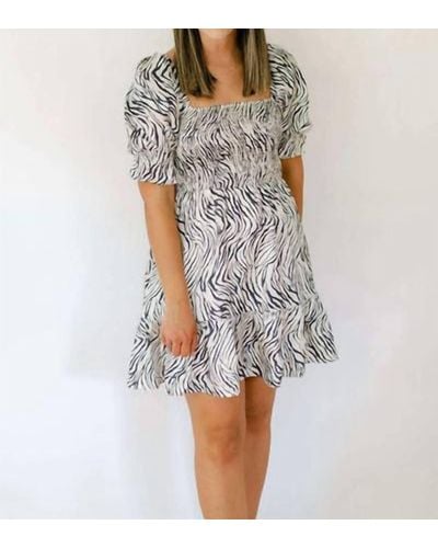 Lucy Paris Satin Smocked Zebra Dress - Gray