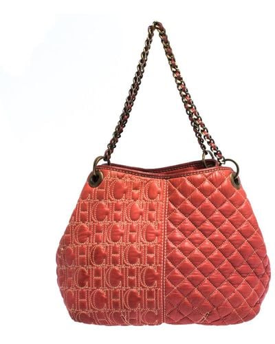 CH by Carolina Herrera Leather Chain Handle Tote - Red