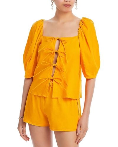 Cult Gaia Tie-front Puff Sleeve Blouse - Yellow