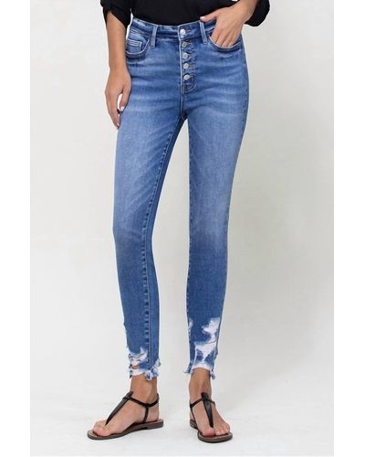 Flying Monkey Holly Exposed Button Skinny Jean - Blue