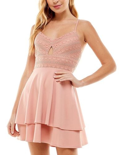 City Studios Juniors Lace Mini Fit & Flare Dress - Pink