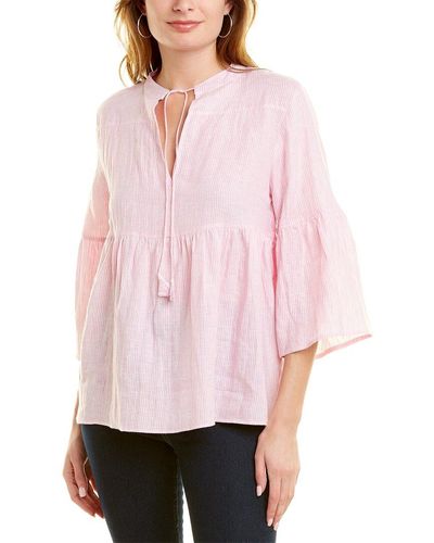 Pomegranate Tiered Linen Peasant Blouse - Pink