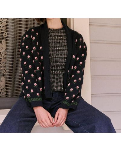 The Great The Bloom Lodge Cardigan In Navy Bloom - Black