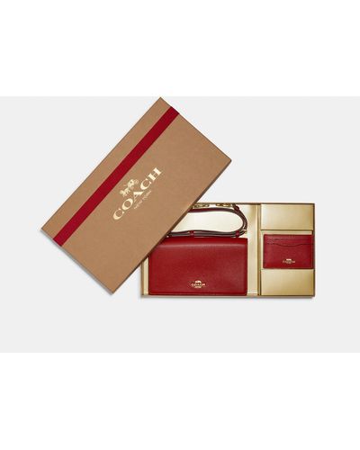 COACH Boxed Anna Foldover Clutch Crossbody And Card Case Set - Red