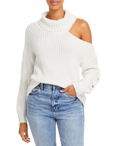 Aqua Cut Out Knit Turtleneck Sweater - White