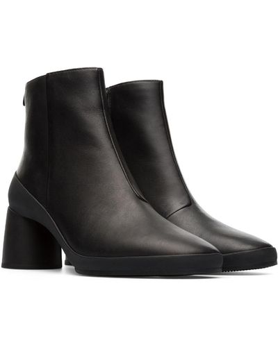 Camper Upright Leather Square Toe Ankle Boots - Black