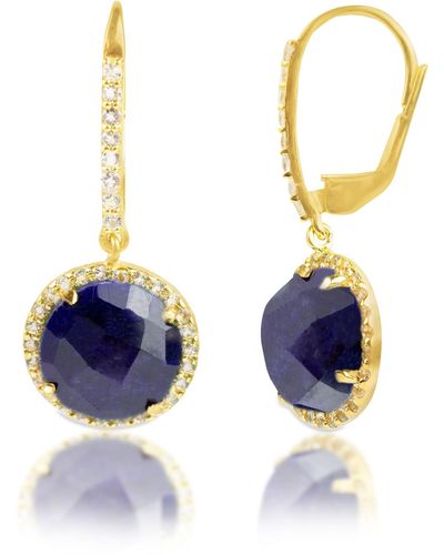 MAX + STONE 18k Gold Plated Genuine Emerald Round Cut Dangle Drop Earrings With White Topaz Accents - Blue