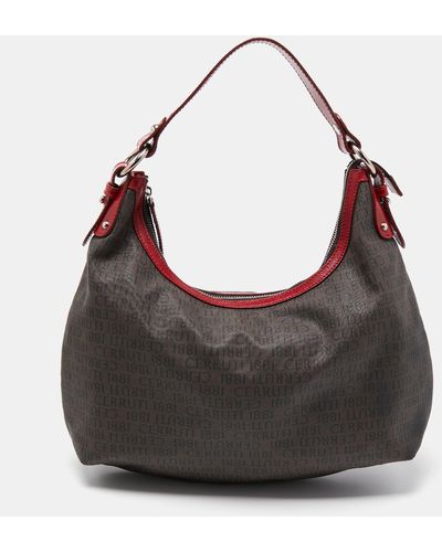 Cerruti 1881 Dark /red Monogram Coated Canvas And Leather Hobo - Gray