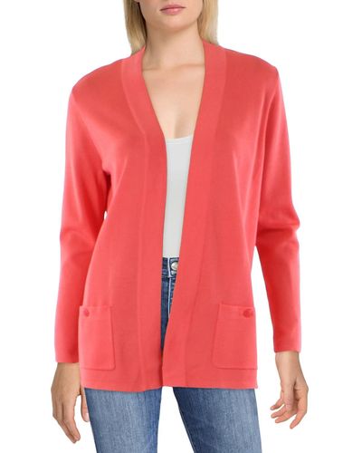Anne Klein Open Front Pockets Cardigan Sweater - Red