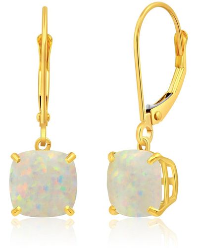 MAX + STONE 14k Solid Yellow Gold Gemstone Dangle Leverback Earrings (8mm) - Multicolor