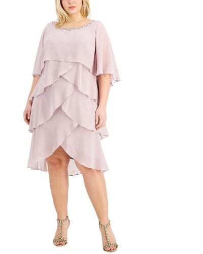 SLNY Plus Chiffon Embellished Cocktail And Party Dress - Pink