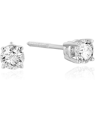 Vir Jewels 1/3 Cttw I1-i2 Certified Diamond Stud Earrings 14k White Or Yellow Gold Round With Screw Backs - Metallic