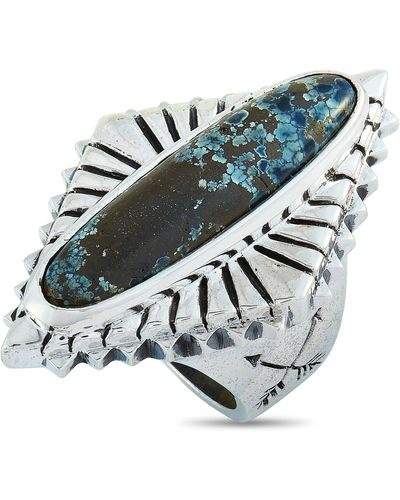 King Baby Studio Concho Silver And Spotted Turquoise Ring - White