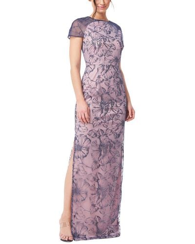 JS Collections Winnie Floral Embroidered Evening Dress - Purple