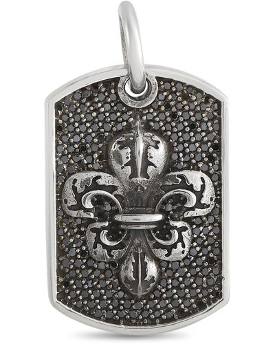 King Baby Studio Silver And Black Diamond Fleur-de-lis Relic Dog Tag Pendant - Multicolor