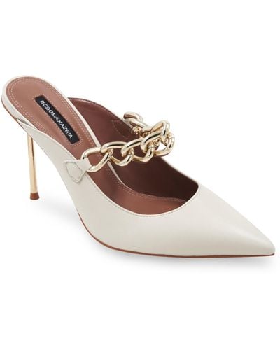 BCBGMAXAZRIA Marlise Pointy Toe Mule With Chain Detail - White