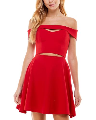 City Studios Juniors Knit Off-the-shoulder Mini Dress - Red
