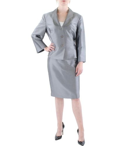 Le Suit 2pc Peplum Skirt Suit - Gray