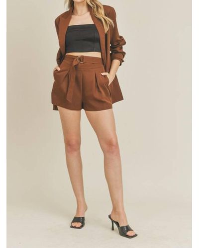 Lush Belted Woven Shorts - Natural